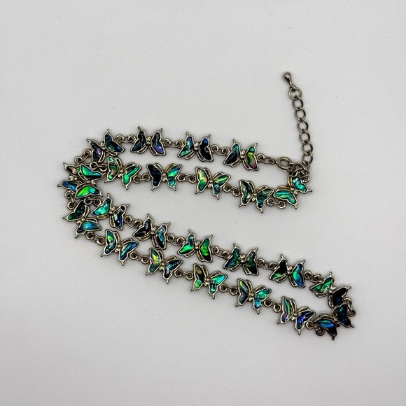 Butterfly Abalone  Silver Tone Chain Link Necklace - Picture 3 of 5